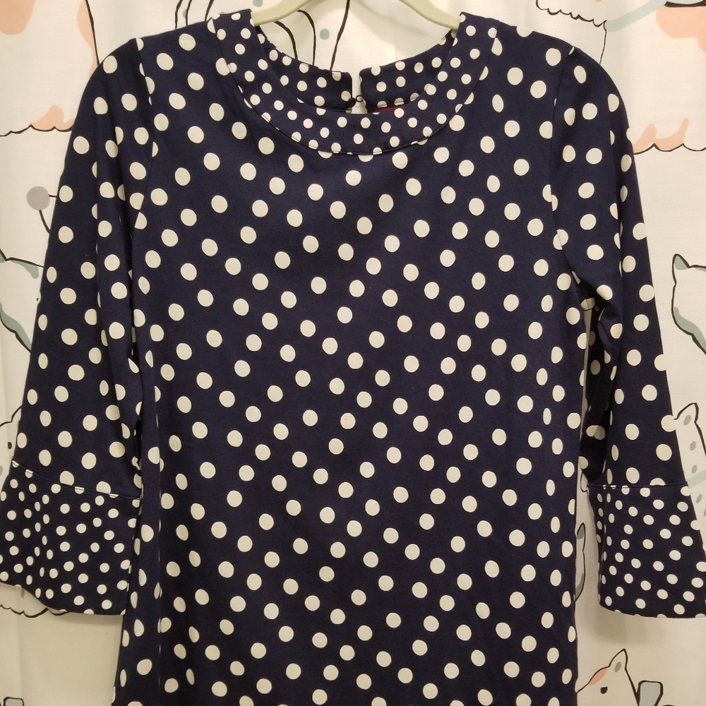 BODEN brand blue and white polka dot shirt long
